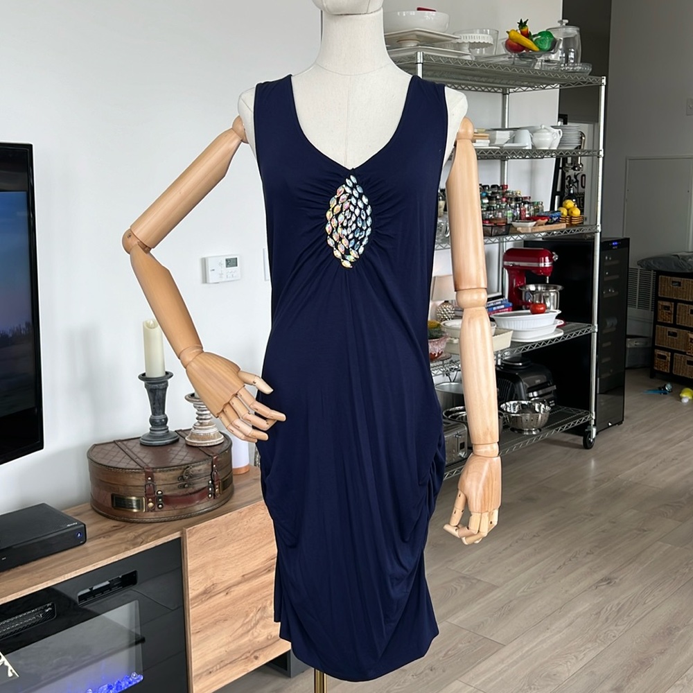 New VENUS Jeweled Ruched Tank Dress SzL